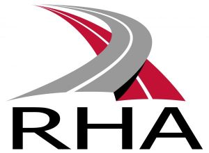 The Road Haulage Association's logo shows two roads crossing each other. One grey and one red with the letters R H A in black below.